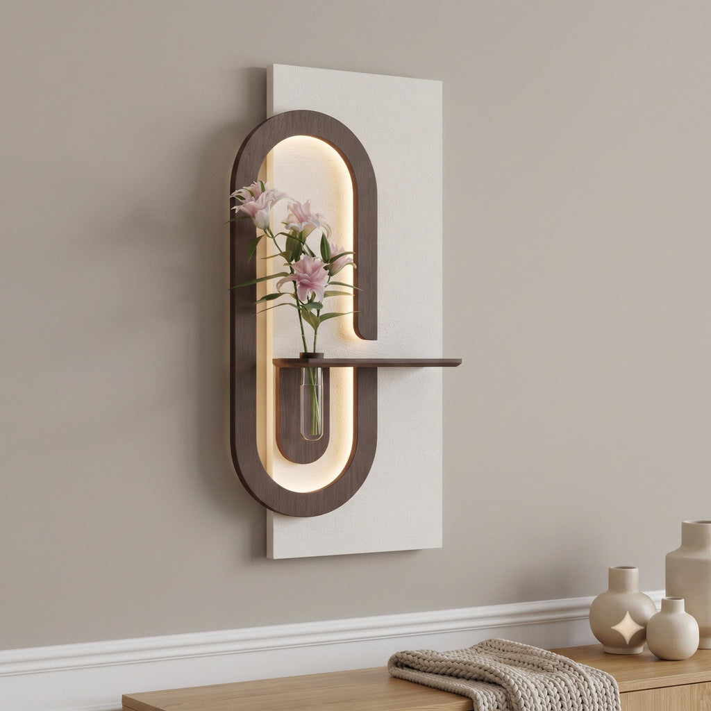 Backlit Wall Sconce Art, Tall Panel with Glowing Arch