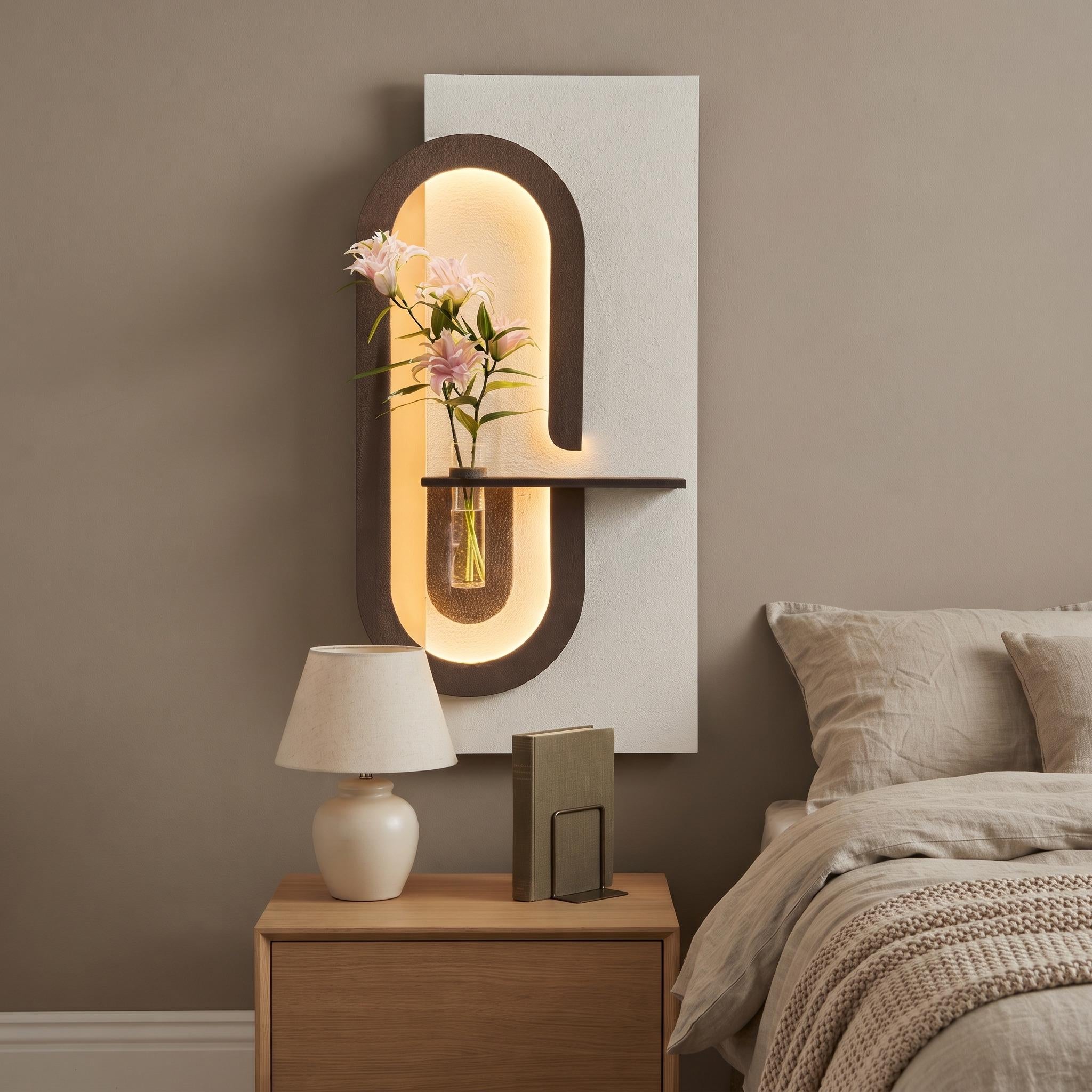 Backlit Wall Sconce Art, Tall Panel with Glowing Arch