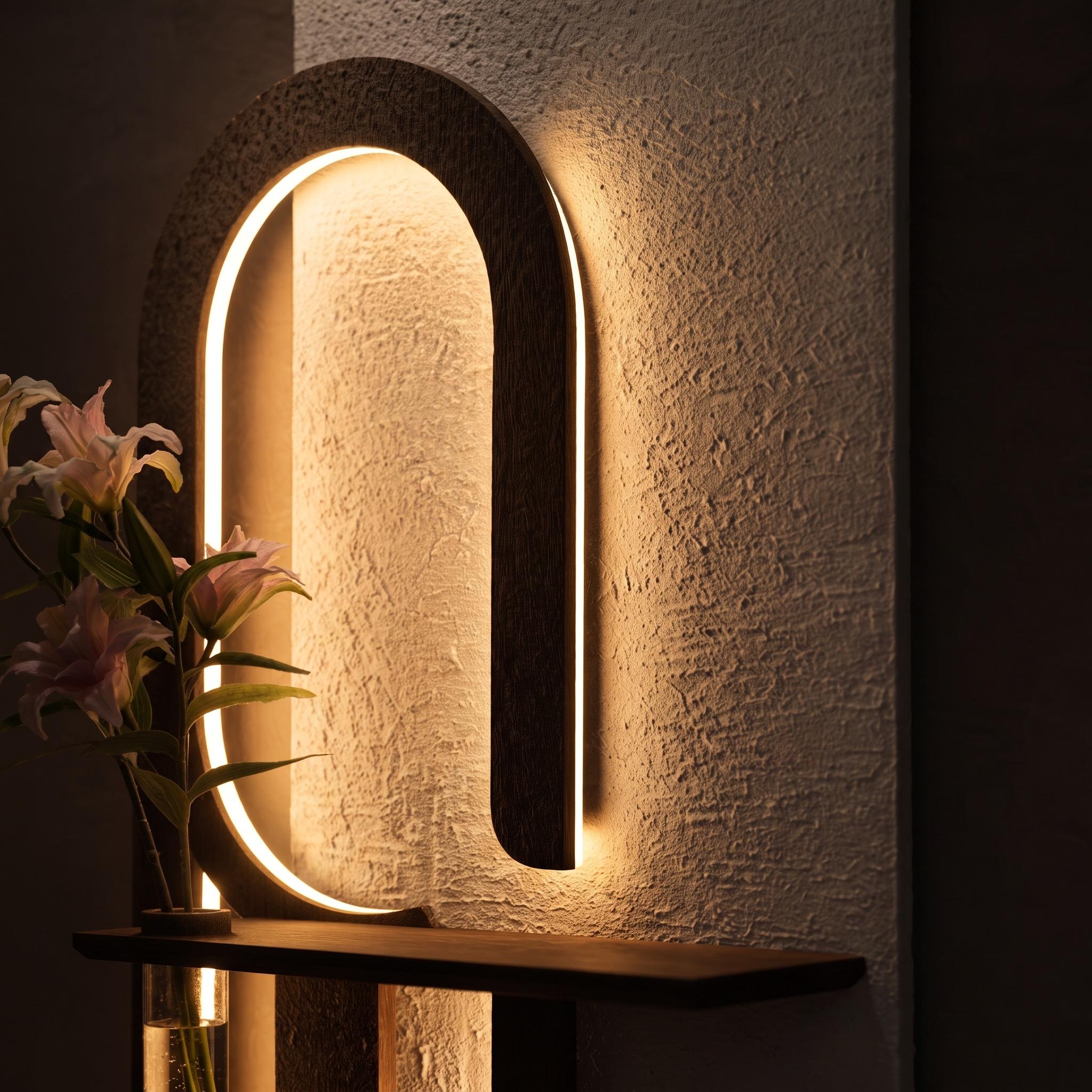 Backlit Wall Sconce Art, Tall Panel with Glowing Arch