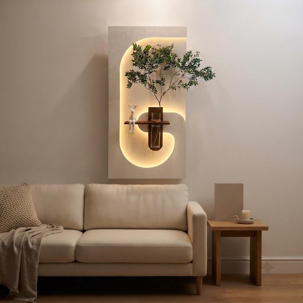 Tall Wall Art with Shelf and Vase