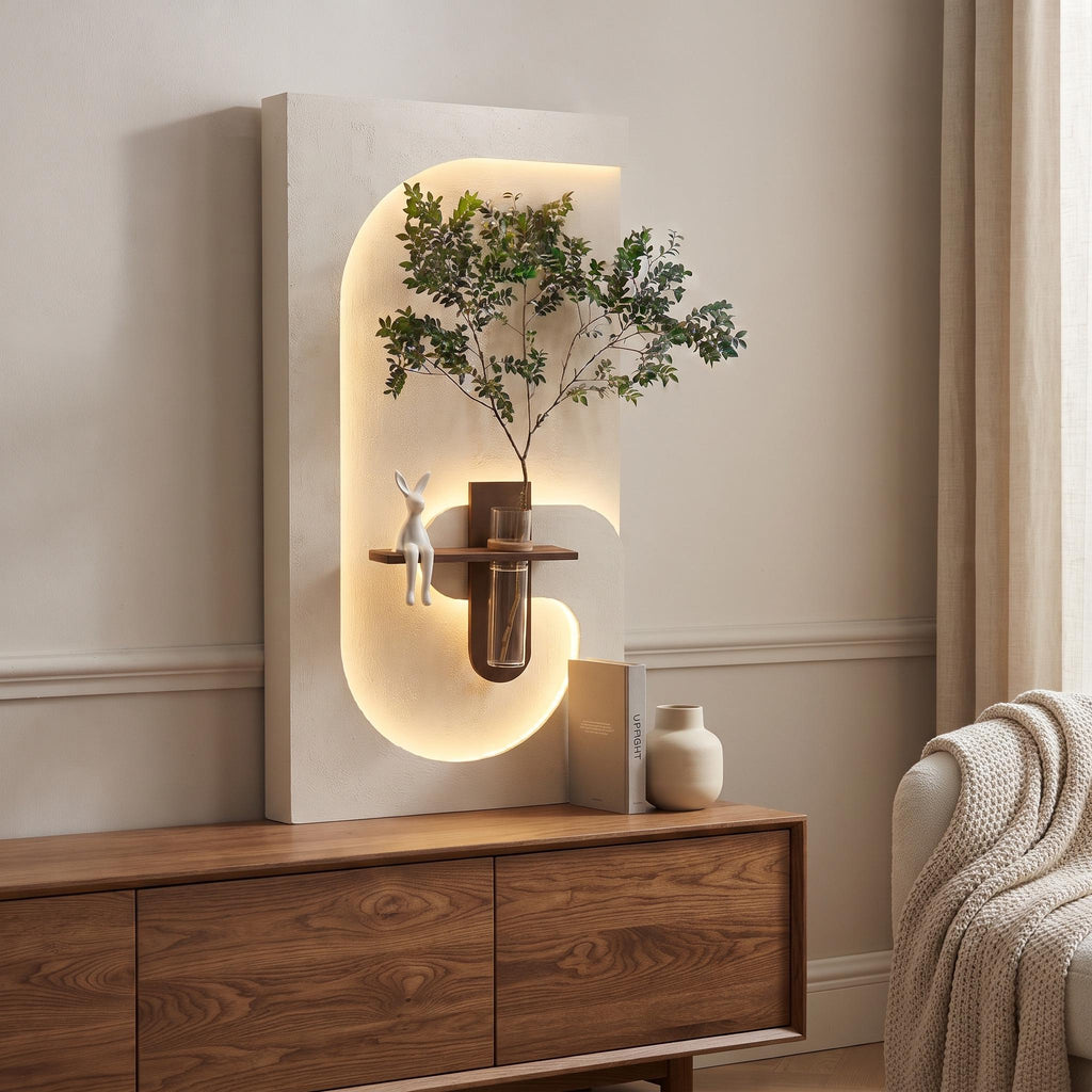Tall Wall Art with Shelf and Vase