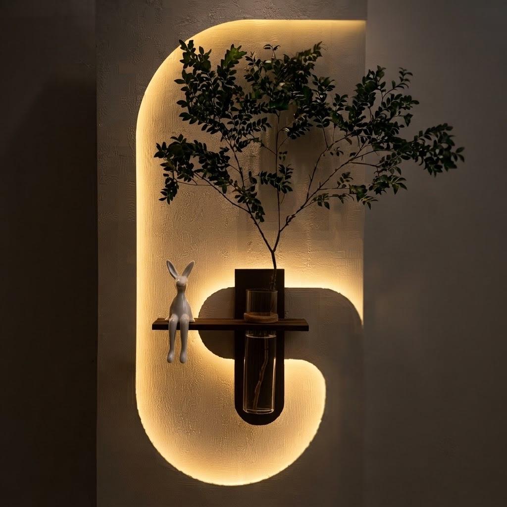 Tall Wall Art with Shelf and Vase