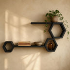Honeycomb Wall Shelf, Matte Black Pine Wood Plant Shelves