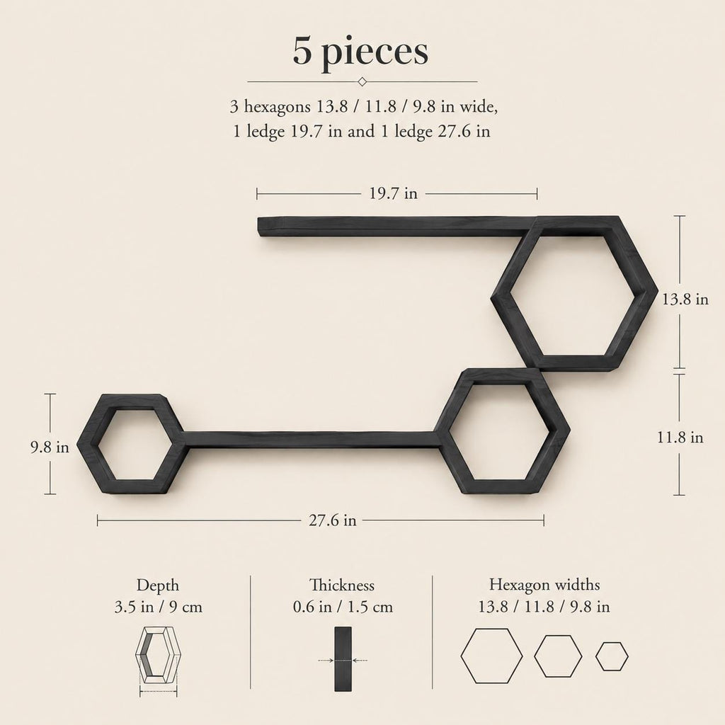 Honeycomb Wall Shelf, Matte Black Pine Wood Plant Shelves
