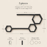 Layout diagram of the black 5-piece set showing 27.6 in and 19.7 in ledges