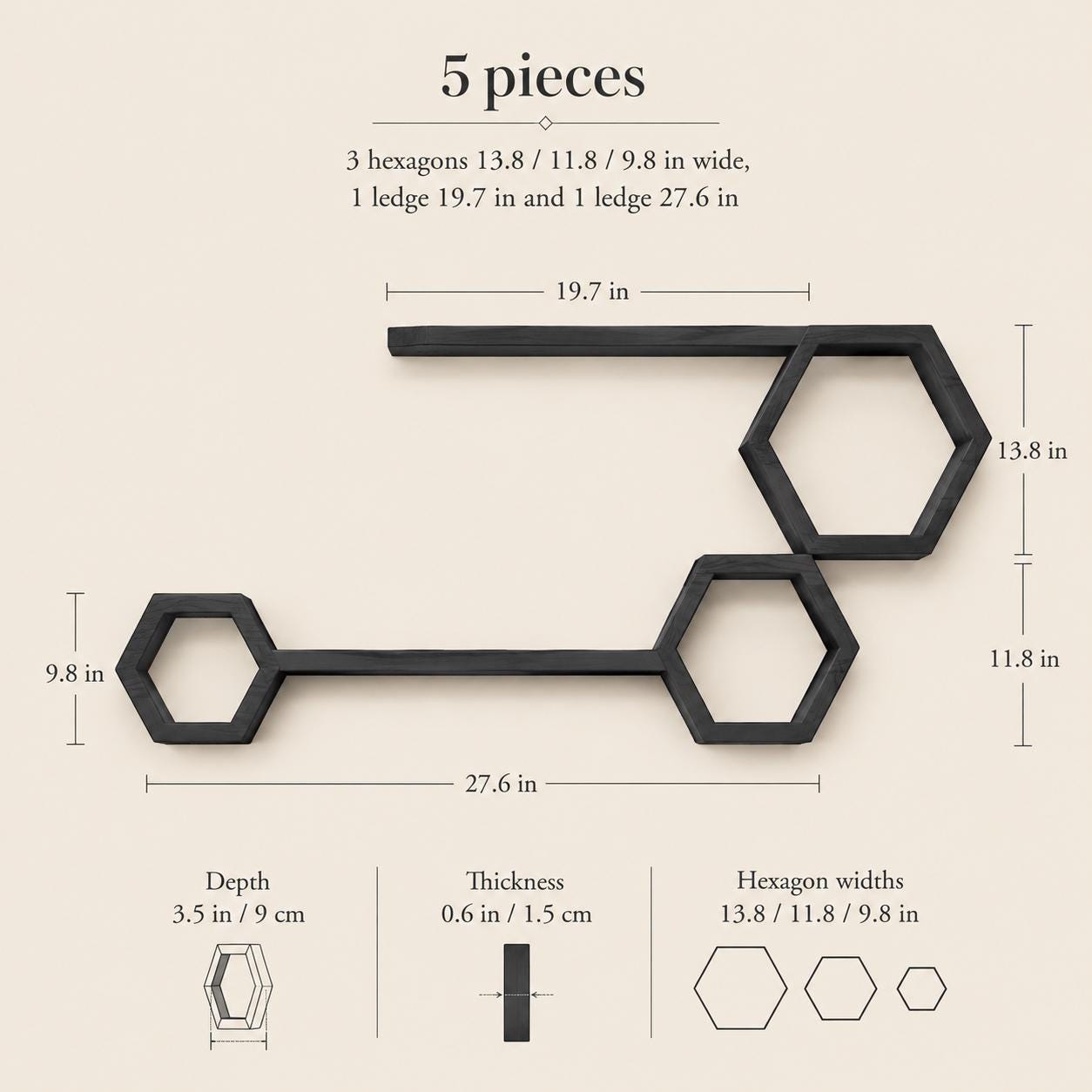 Honeycomb Wall Shelf, Matte Black Pine Wood Plant Shelves