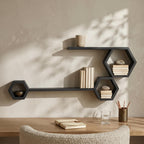 Honeycomb Wall Shelf, Matte Black Pine Wood Plant Shelves