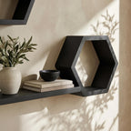 Honeycomb Wall Shelf, Matte Black Pine Wood Plant Shelves