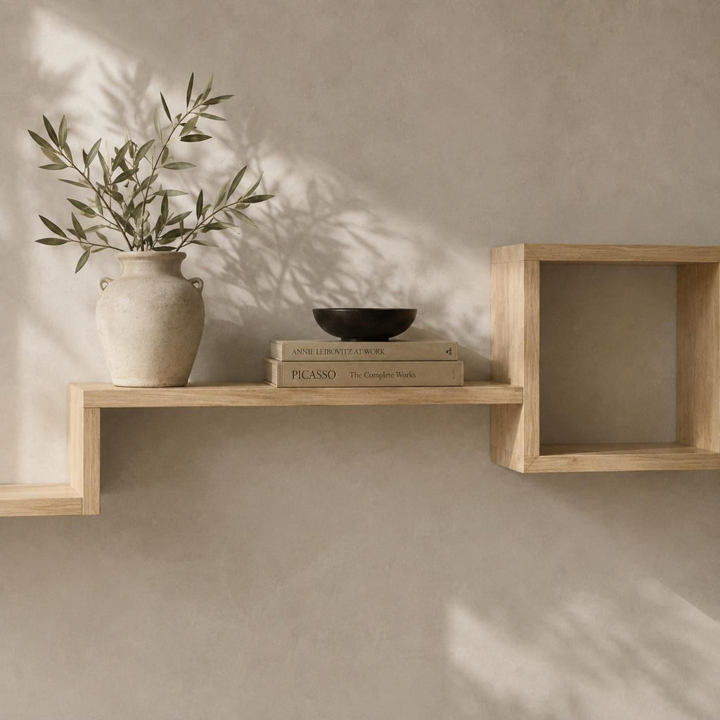 Wall Shelf Set of 6, Natural Pine Wood Cube Plant Shelves