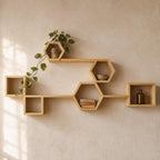 Hexagon Wall Shelf, Natural Pine Wood Cube Modular Plant