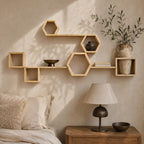 Hexagon Wall Shelf, Natural Pine Wood Cube Modular Plant