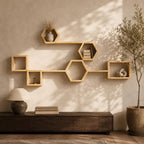 Hexagon Wall Shelf, Natural Pine Wood Cube Modular Plant