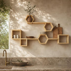 Hexagon Wall Shelf, Natural Pine Wood Cube Modular Plant