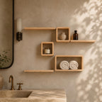 Cube Wall Shelf, Natural Pine Wood Staggered Plant Shelves