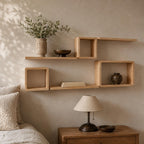 Rounded Cube Wall Shelf, Natural Pine Wood Staggered Plant