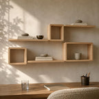 Rounded Cube Wall Shelf, Natural Pine Wood Staggered Plant
