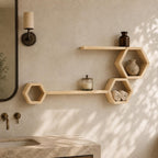 Honeycomb Wall Shelf, Natural Pine Wood Long Ledge Plant