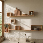 Zigzag Wall Shelf, Natural Pine Wood Cube Staggered Plant