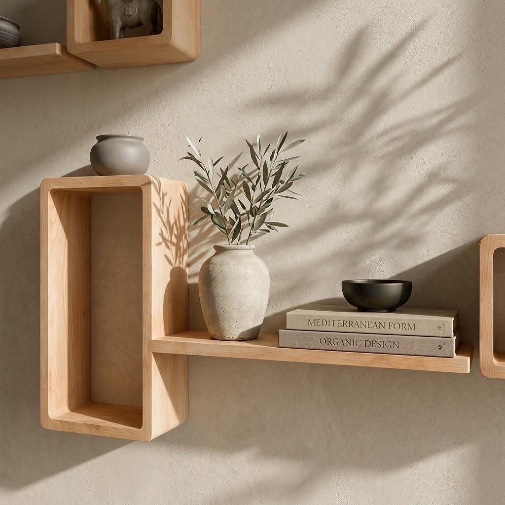 Zigzag Wall Shelf, Natural Pine Wood Cube Staggered Plant