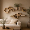 Wall Shelf Set, Natural Pine Wood Hexagon Honeycomb Plant
