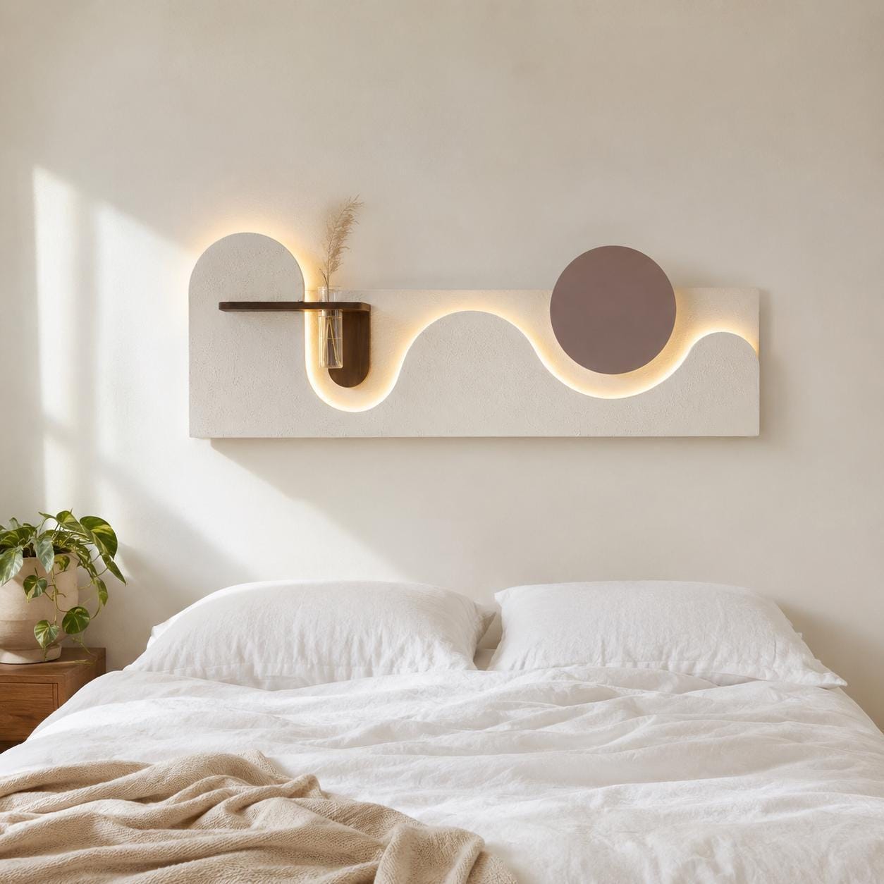 Gypsum Wall Art, Backlit Plaster Panel With Floating Bud