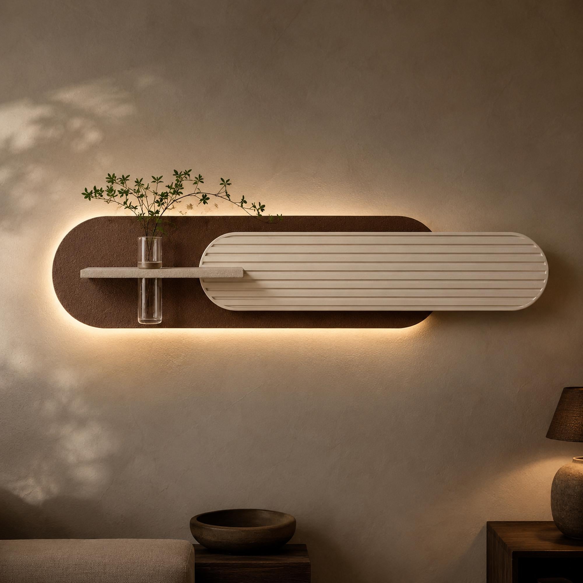 Fluted LED Wall Panel, Cream Rust Sandstone Glass Tube Vase