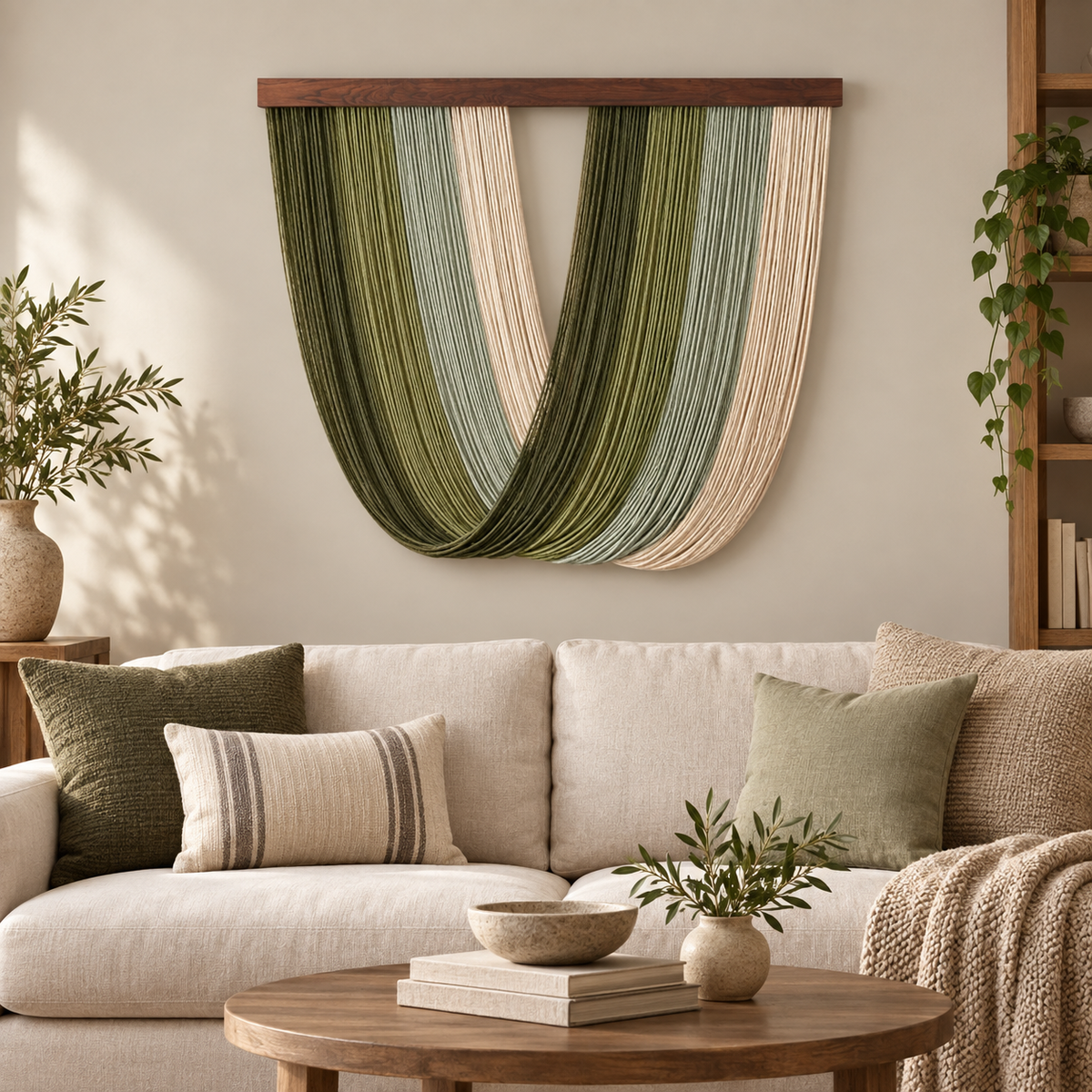 Living room above a sofa, single deep u swag in five colorways