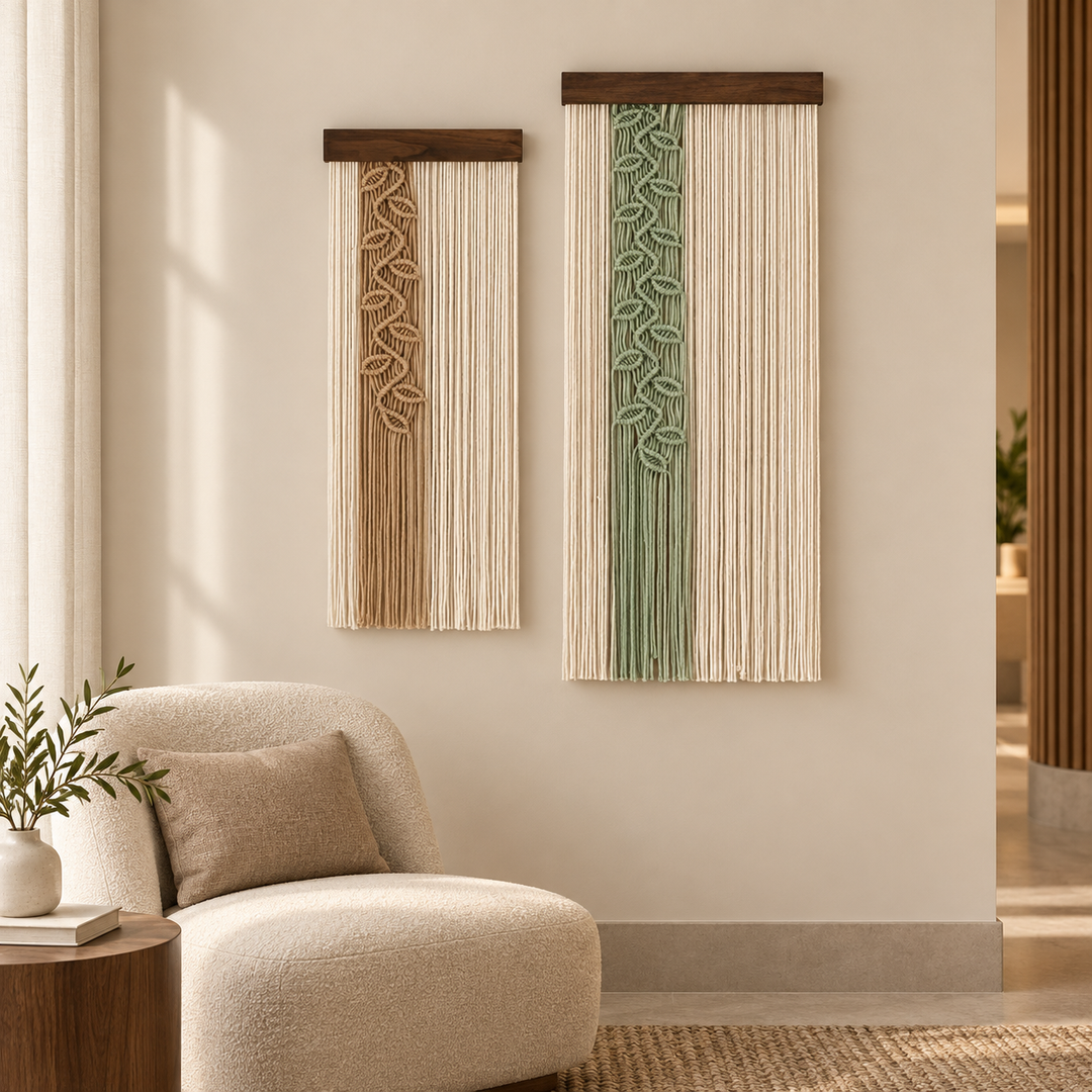 Hotel lounge wall with the pair, knotted leaf vine panel, single or pair