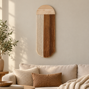 Creative tapestry, hand woven semi-circular wooden board, tassel tapestry, living room, homestay, wall hanging, wall decoration generated media
