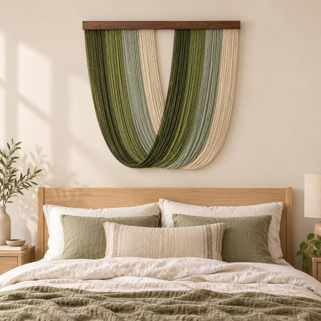 Bedroom above a headboard, single deep u swag in five colorways