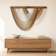 Gradient Wall Hanging, 100 x 70 cm Curved Board hung on the wall above an oak sideboard
