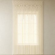 Macrame Door Curtain, 2 Patterns, 90 to 150 cm Wide hung across a window with daylight behind it