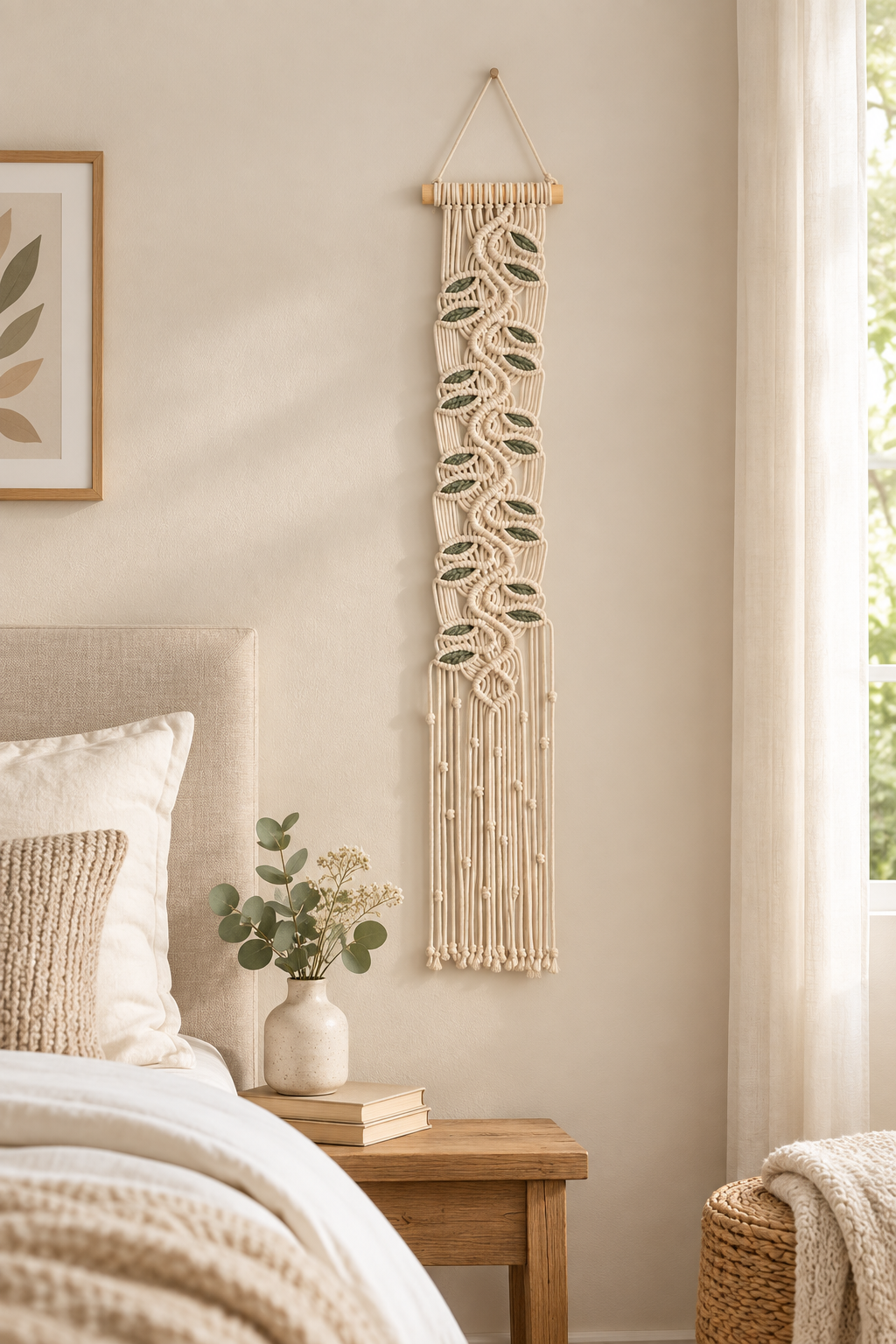 1PCS Bohemian Cotton Rope Wall Hanging Handwoven Macramé Tapestry Home Decor Wall Art Cotton Handmade Boho Leaf Weaving Living generated media