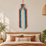 Bedroom beside a headboard, beaded hoop with chevron and fringe