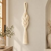 Entry or event wall in an arched alcove, plaited rope column in cream