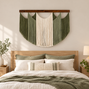 Bedroom above a headboard, shield panel, 4 colors, twisted cord, dark stained wood batten