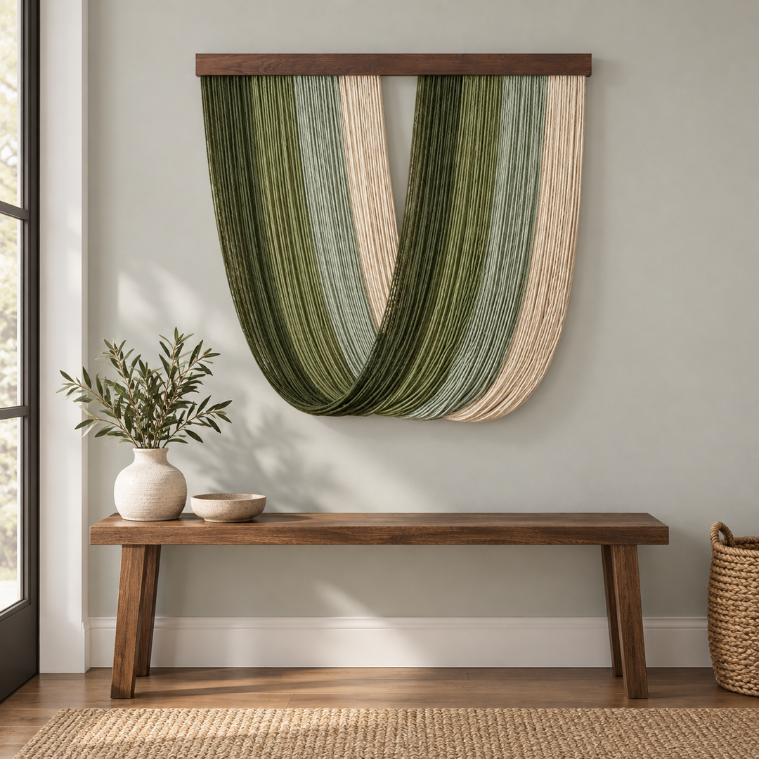 Entryway above a bench, single deep u swag in five colorways
