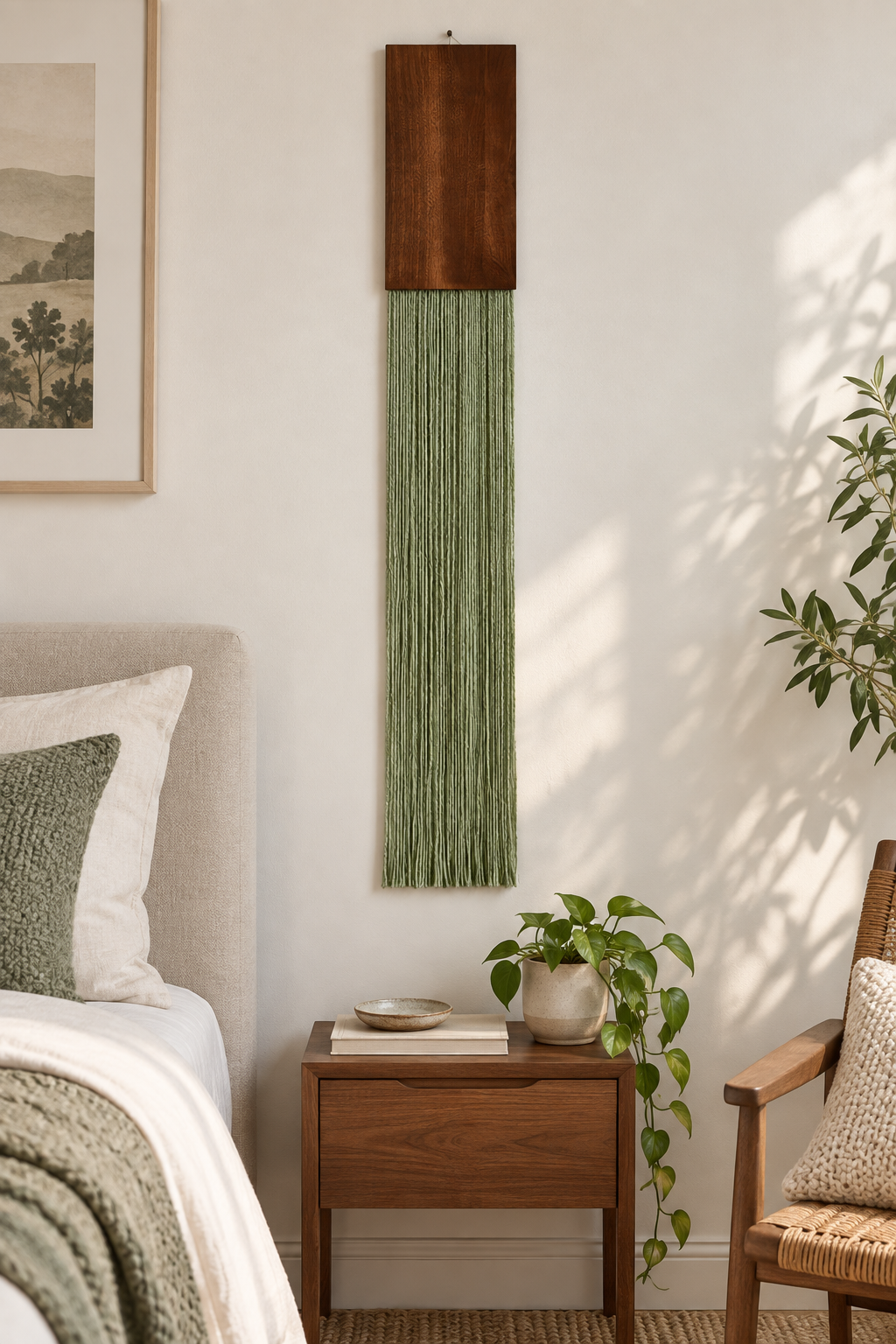 Bedroom, single green strip beside a bed, strips, set of four