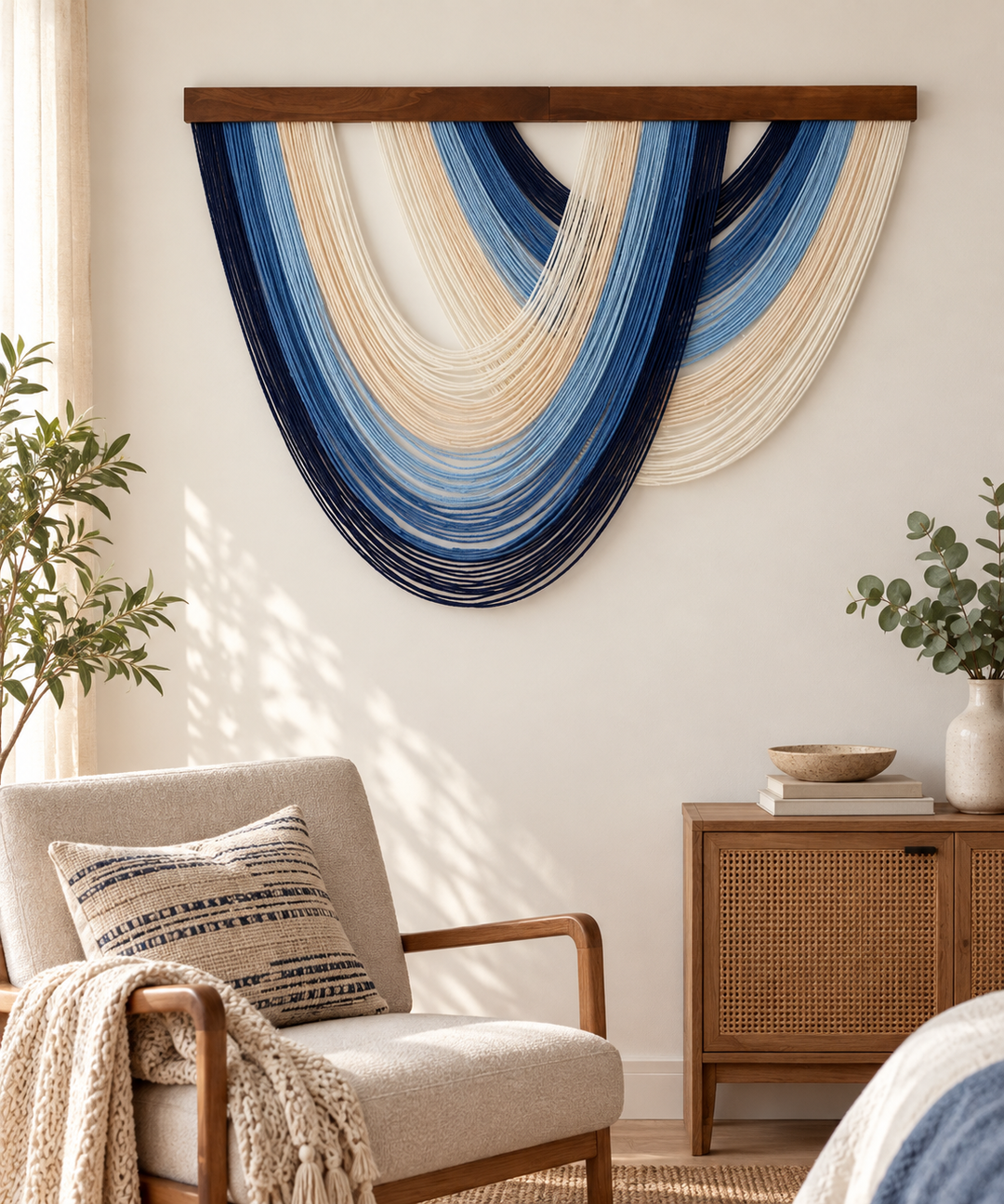 Reading corner beside an armchair, 5 swag shapes across 16 colorways