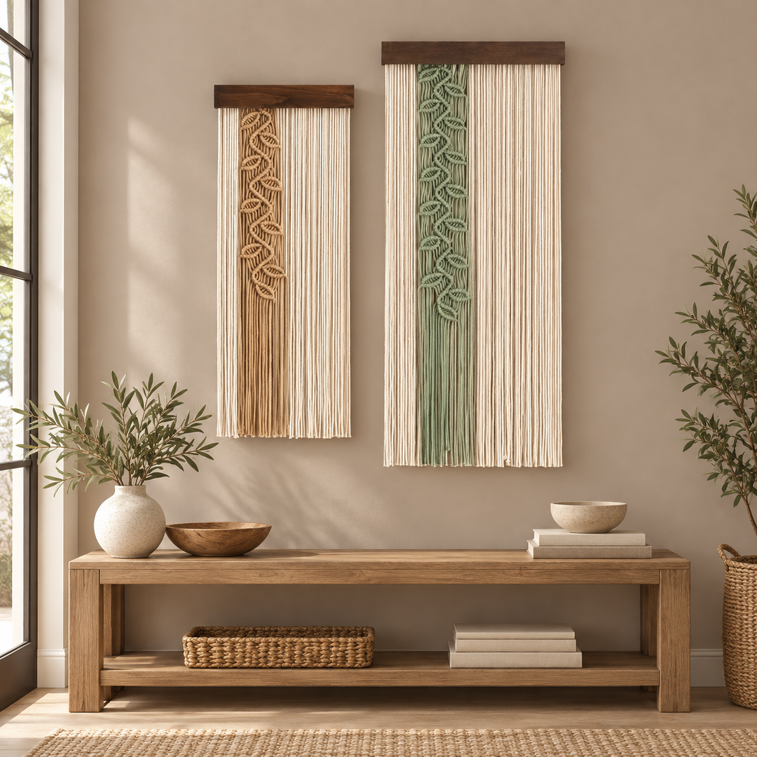 Entry console wall with the pair, knotted leaf vine panel, single or pair