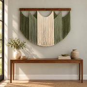 Entryway above a console, shield panel, 4 colors, twisted cord, dark stained wood batten