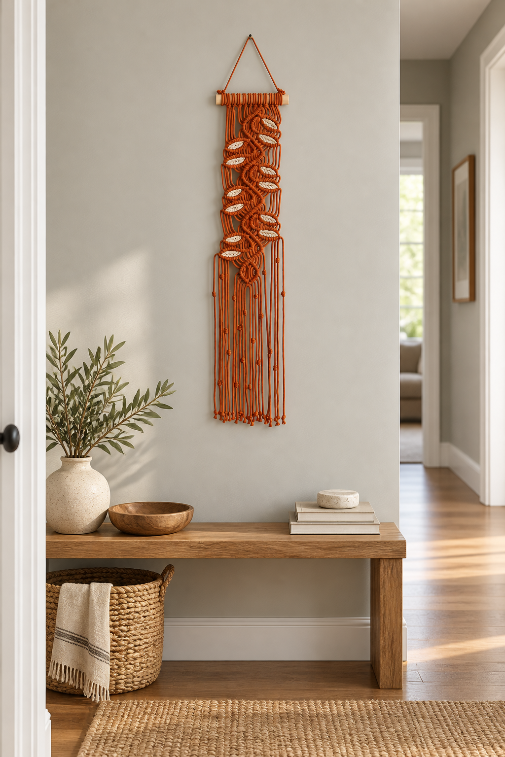 1PCS Bohemian Cotton Rope Wall Hanging Handwoven Macramé Tapestry Home Decor Wall Art Cotton Handmade Boho Leaf Weaving Living generated media