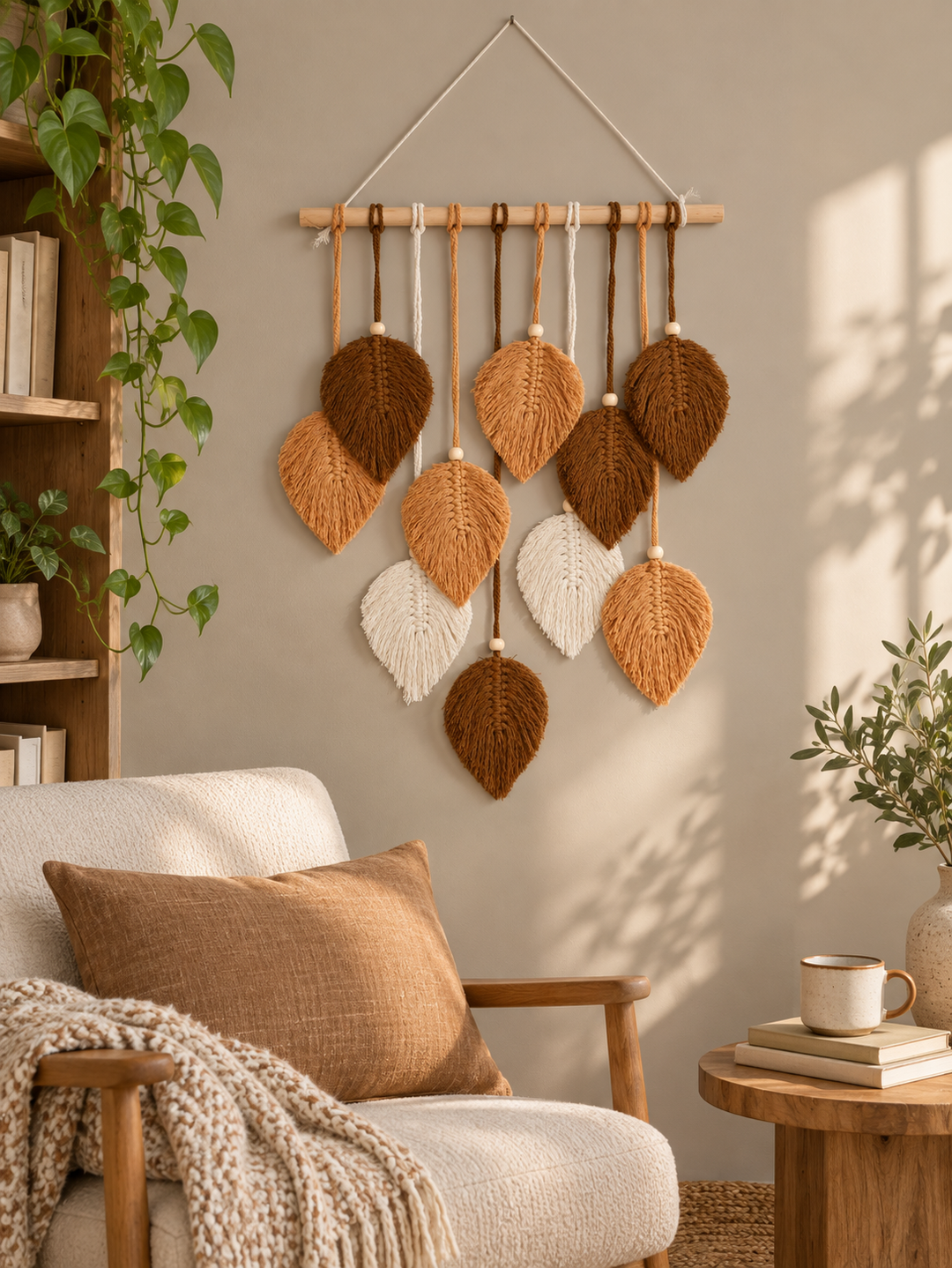 TK-M01648, green version with swag and fringe, 96cm by 40cm, macrame leaf dowel in two designs, 75 to 96 cm