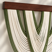 Macro of the batten, the green cords and the bead strand, 16 swag and fringe styles