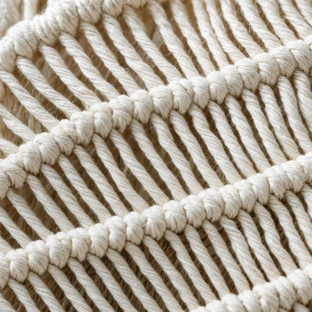 Close view of the cord and knotwork on the Macrame Angel Wings Wall Hanging, 68 x 44 cm