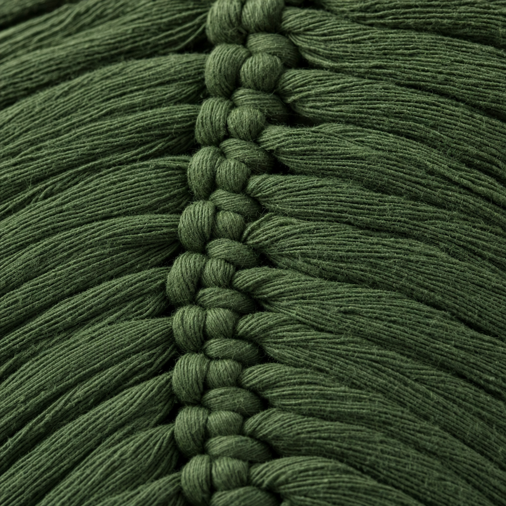 Close view of the cord and knotwork on the Macrame Monstera Leaf Wall Hanging, 25 cm, 4 Colors