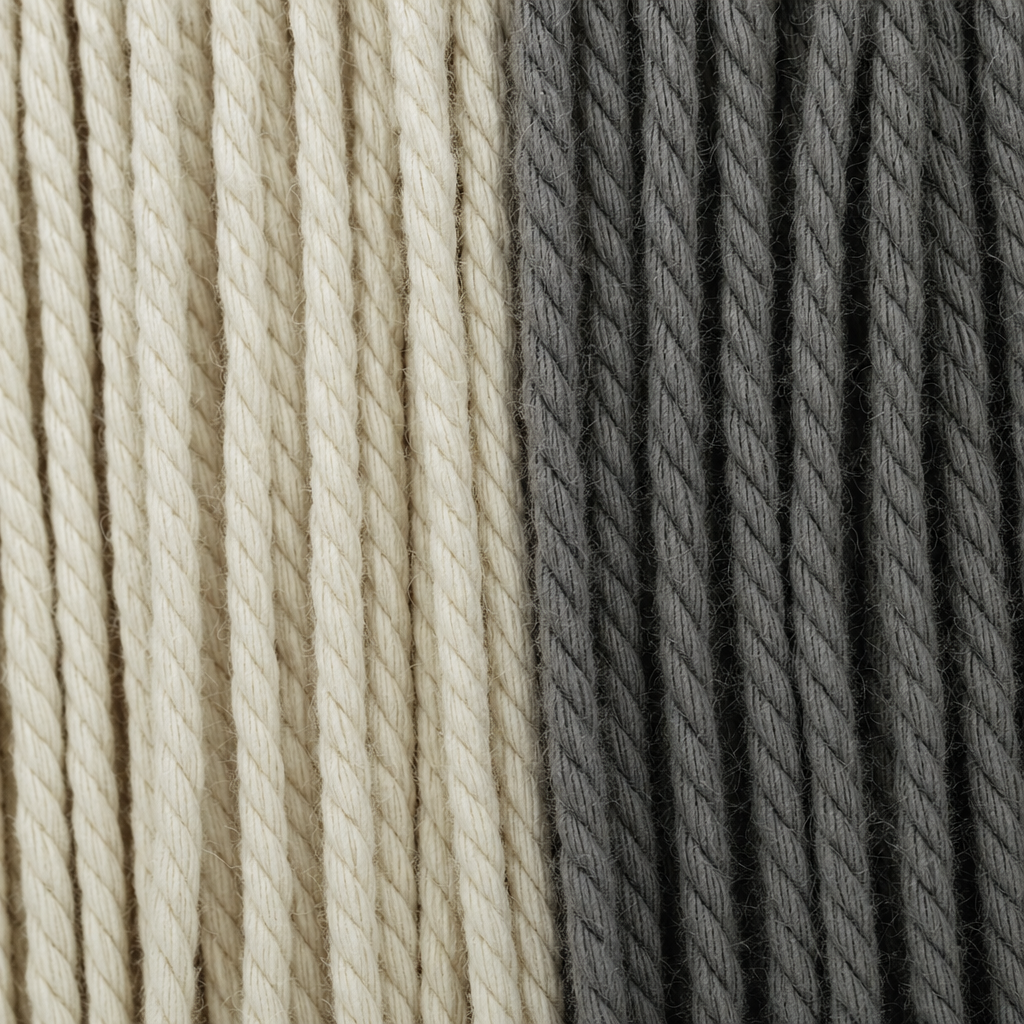 Close view of the cotton cord on the Dip Dyed Wall Hanging, Set of 2 Staggered Panels, showing the twist of each strand