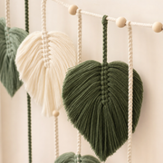 Close view of the cord and knotwork on the Macrame Leaf Garland Wall Hanging, 120 x 75 cm, 3 Colors