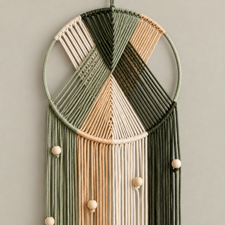 Macro of the ring, the wedge bands and the loose beads, fanned hoop with fringe
