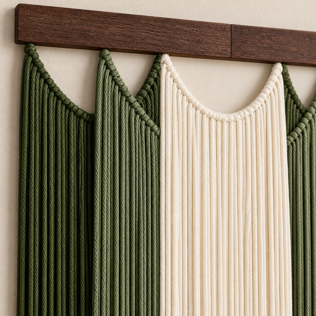 Macro of the batten and the arc tops of the green and cream bands